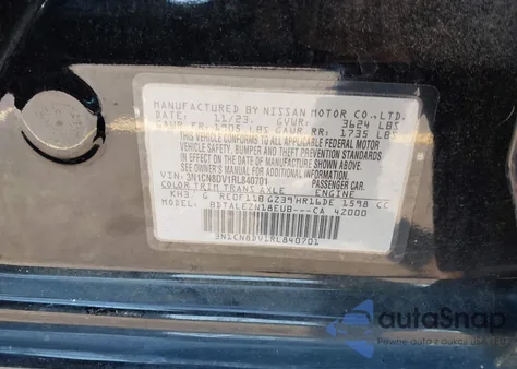 2024 Nissan Versa 1.6 S z USA, uszkodzony, nr VIN 3N1CN8DV1RL840701